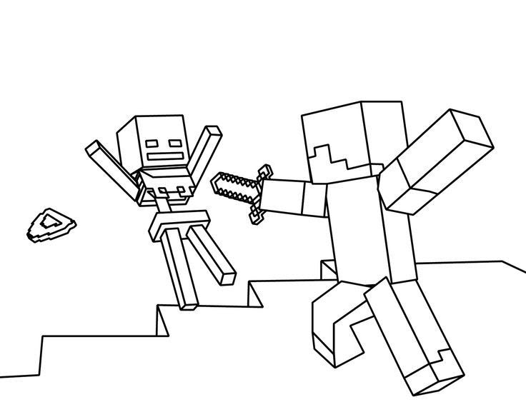 Mẫu tranh tô màu Minecraft đánh nhau