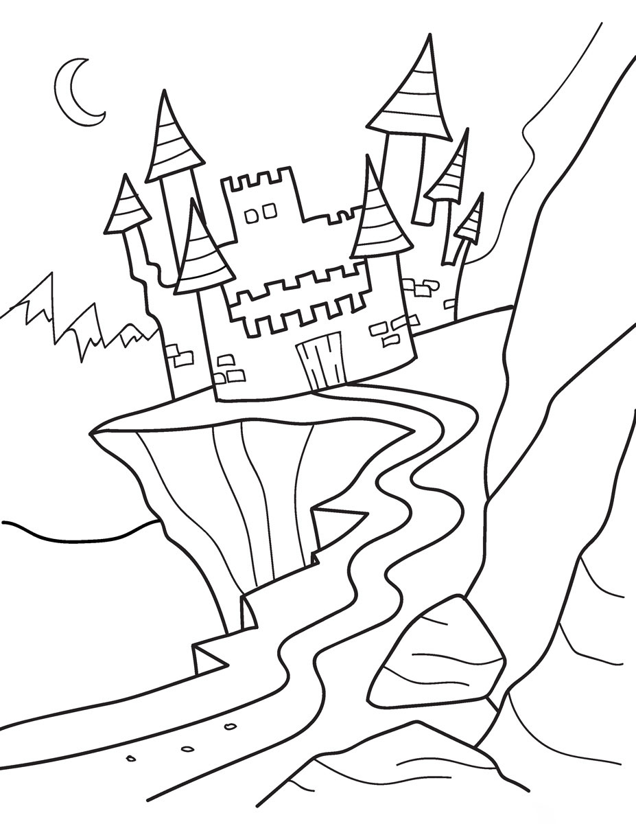 Tranh tô màu lâu đài trên vách núi
