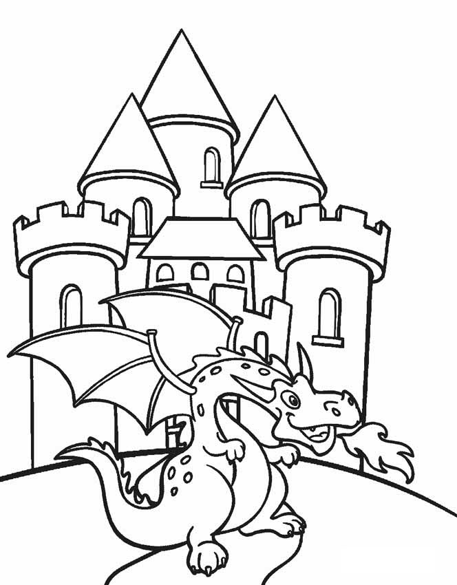 Tranh tô màu lâu đài với rồng