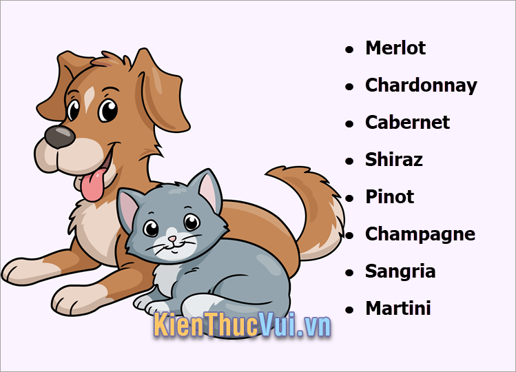 Tên chó mèo hay nhất theo các loại rượu