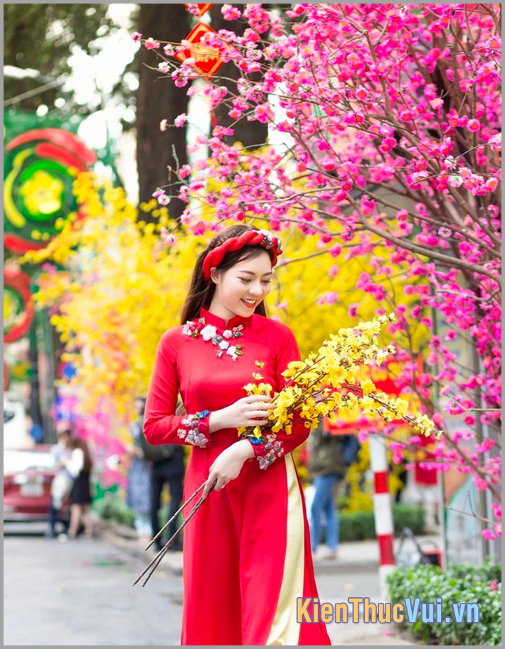 Tạo dáng với hoa hoặc cây Tết