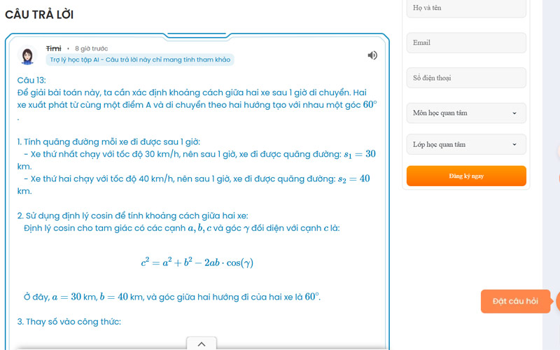 Giao diện FQA hiển thị lời giải chi tiết từng bước với cách trình bày dễ hiểu