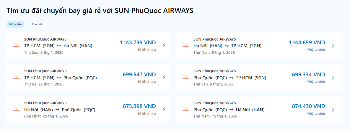 Tổng hợp các chặng bay Sun PhuQuoc Airways nổi bật nhất