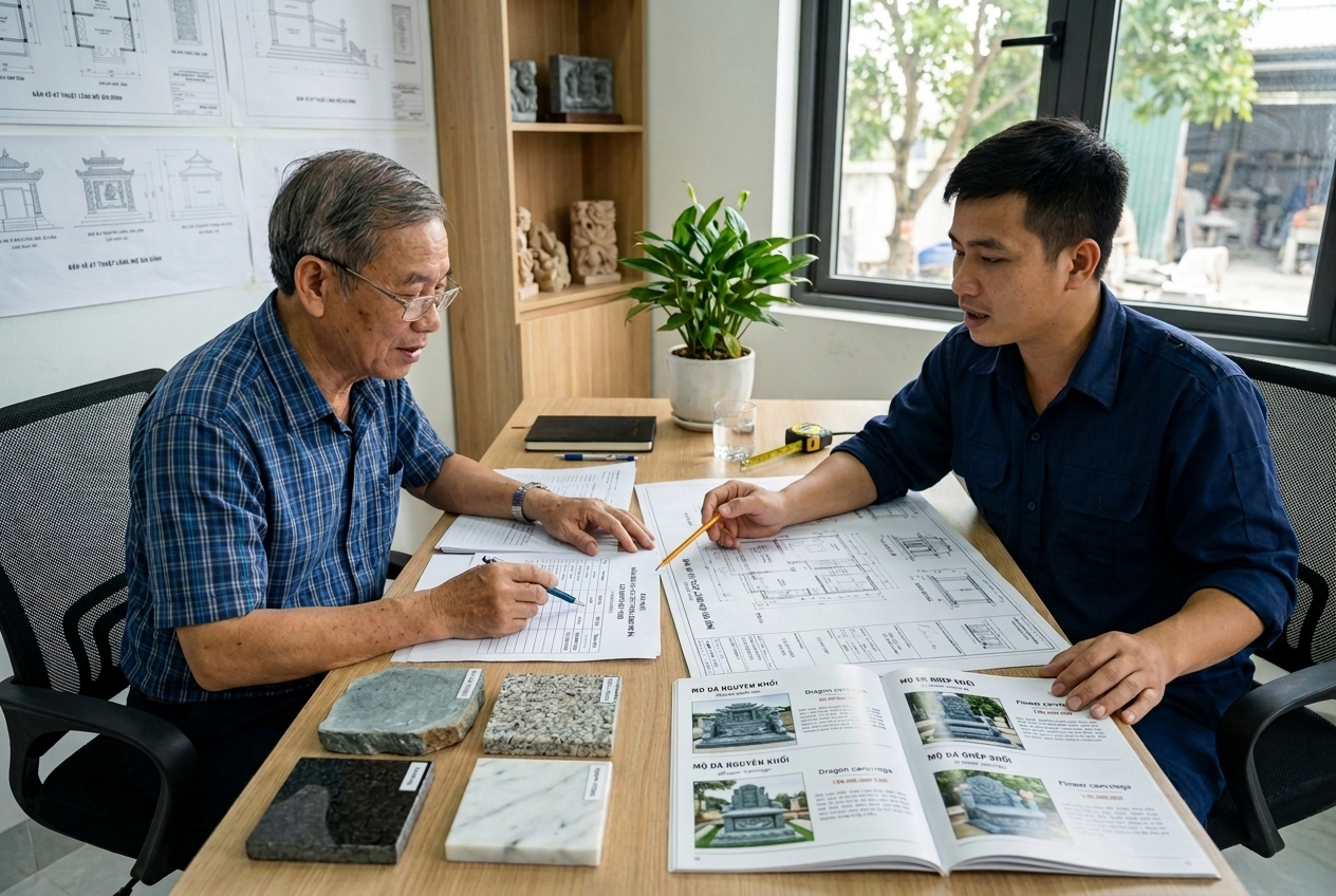 Gia chủ nên yêu cầu đơn vị thi công cung cấp báo giá lăng mộ đá dựa trên bản vẽ kỹ thuật Gia chủ nên yêu cầu đơn vị thi công cung cấp báo giá lăng mộ đá dựa trên bản vẽ kỹ thuật